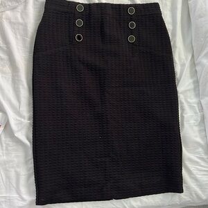 Ann Taylor textured black pencil skirt with gold and black button detail